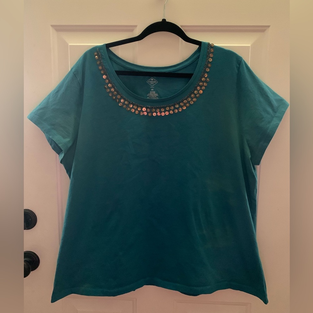 St John’ Bay Teal Embellished Women's Top 3X